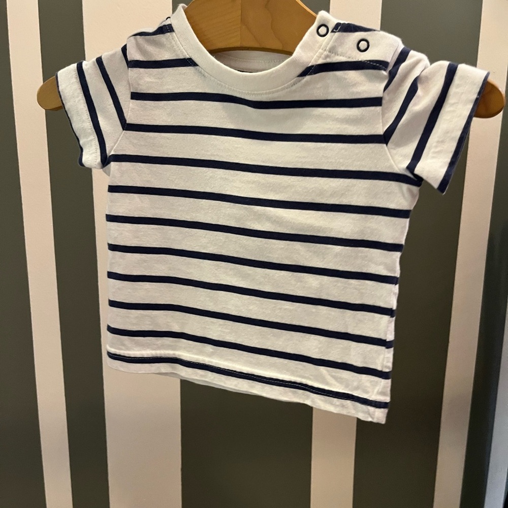 Primary White and Blue Striped Short Sleeve Tee